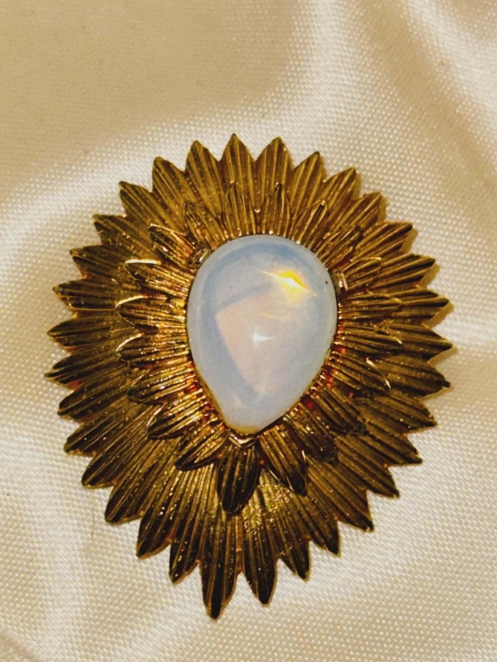 Vintage Signed Marcel Boucher 8130P Sunburst Brooch Pin Moonstone